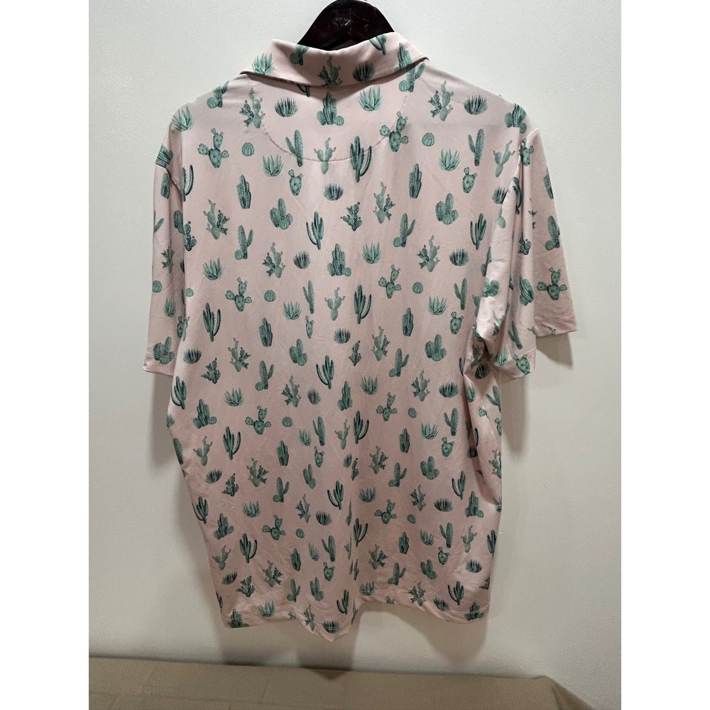 Bad Birdie Mens XL Pink Cactus Desert Print Golf Polo Performance Shirt - Picture 3 of 6